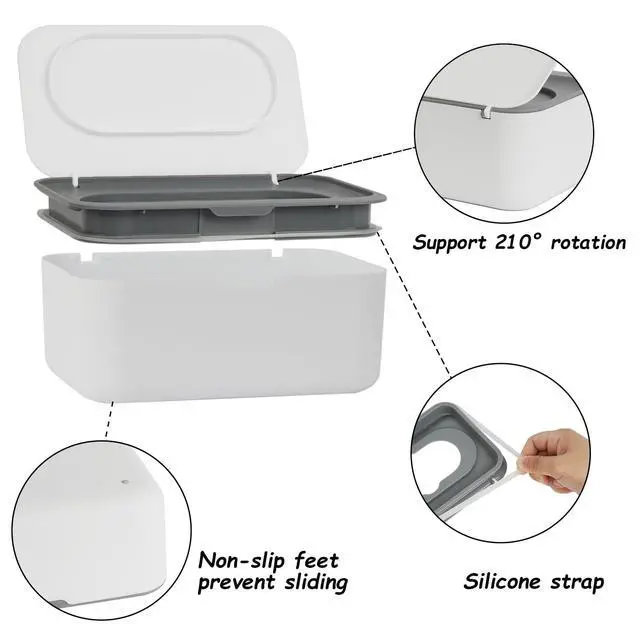 Alt view image 3 of 6 - Wipes Dispenser, Wipe Holder for Baby & Adult, Refillable Baby Wipe Container, Keeps Wipes Clean. Non-Slip, Easy Pull Wipes Pouch Case, Grey
