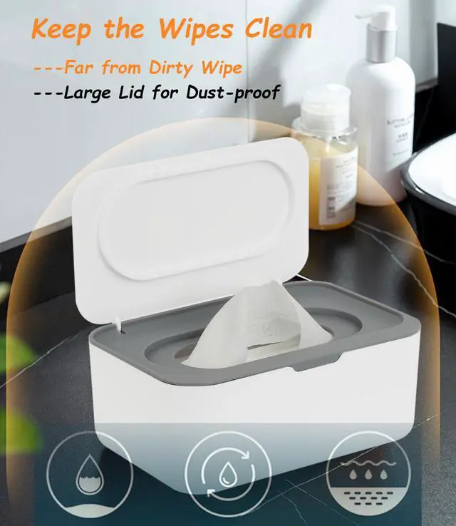 Alt view image 2 of 6 - Wipes Dispenser, Wipe Holder for Baby & Adult, Refillable Baby Wipe Container, Keeps Wipes Clean. Non-Slip, Easy Pull Wipes Pouch Case, Grey