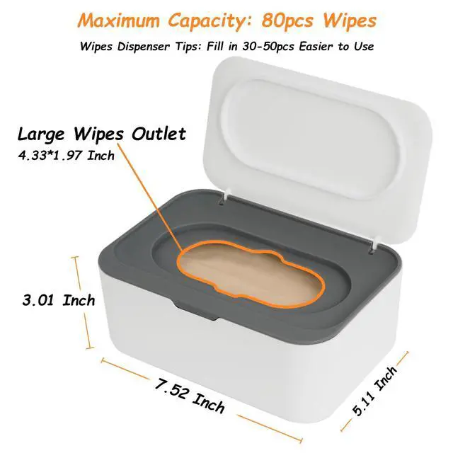 Alt view image 6 of 6 - Wipes Dispenser, Wipe Holder for Baby & Adult, Refillable Baby Wipe Container, Keeps Wipes Clean. Non-Slip, Easy Pull Wipes Pouch Case, Grey