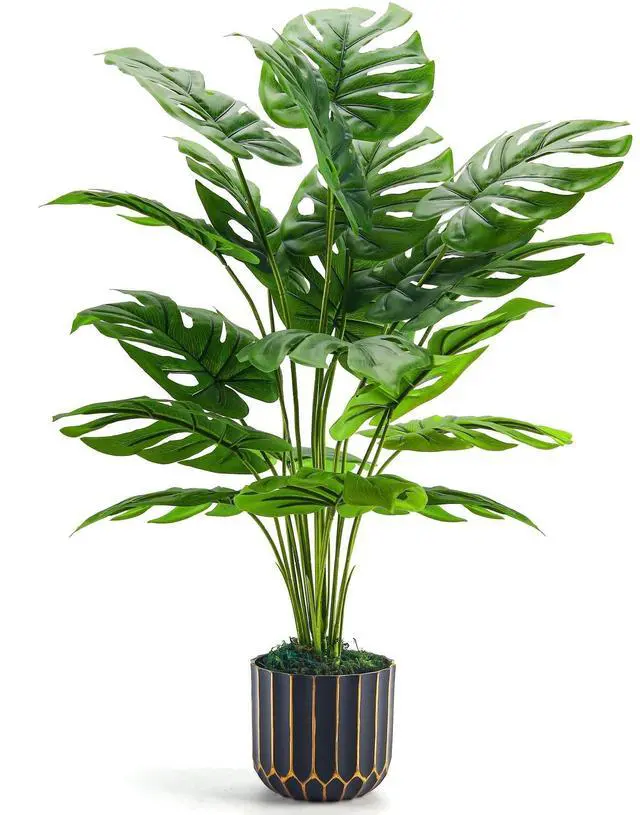 Main image of 28" Fake Plants, Monstera Plant in Black Gold Pot for Home Decor | Artificial plants indoor add refined tropical greenery to modern offices, elegant entryways, reception areas and house decor