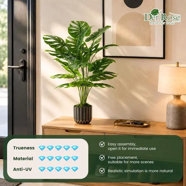Alt view image 5 of 7 - 28" Fake Plants, Monstera Plant in Black Gold Pot for Home Decor | Artificial plants indoor add refined tropical greenery to modern offices, elegant entryways, reception areas and house decor