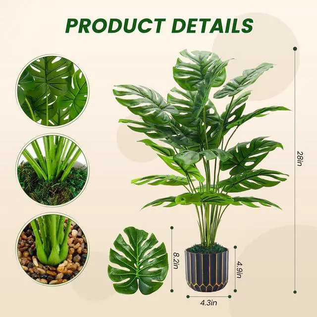 Alt view image 3 of 7 - 28" Fake Plants, Monstera Plant in Black Gold Pot for Home Decor | Artificial plants indoor add refined tropical greenery to modern offices, elegant entryways, reception areas and house decor
