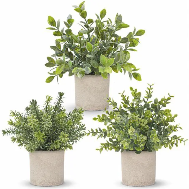 Main image of 3 Pack Fake Plants Artificial Plants for Office Bathroom Decor | Sage green frosted eucalyptus, pet and child safe, maintenance-free, desk shelf kitchen bedroom coffee table farmhouse decor