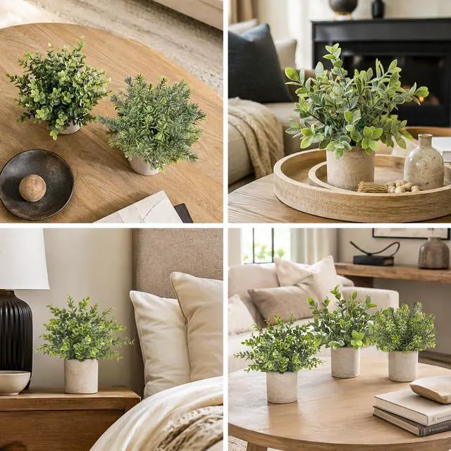 Alt view image 4 of 7 - 3 Pack Fake Plants Artificial Plants for Office Bathroom Decor | Sage green frosted eucalyptus, pet and child safe, maintenance-free, desk shelf kitchen bedroom coffee table farmhouse decor