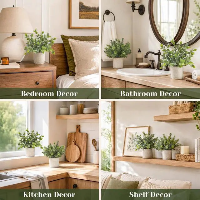 Alt view image 5 of 7 - 3 Pack Fake Plants Artificial Plants for Office Bathroom Decor | Sage green frosted eucalyptus, pet and child safe, maintenance-free, desk shelf kitchen bedroom coffee table farmhouse decor