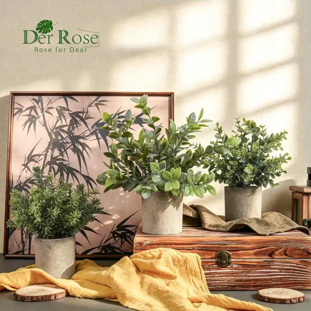 Alt view image 7 of 7 - 3 Pack Fake Plants Artificial Plants for Office Bathroom Decor | Sage green frosted eucalyptus, pet and child safe, maintenance-free, desk shelf kitchen bedroom coffee table farmhouse decor