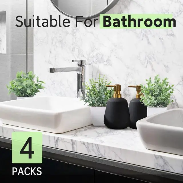 Alt view image 5 of 7 - 4 Pack 7" Mini Fake Plants, Artificial Plants for Bathroom Decor | Frosted eucalyptus look, easy-care artificial greenery, for desk shelf windowsill office tabletop dorm and classroom decor