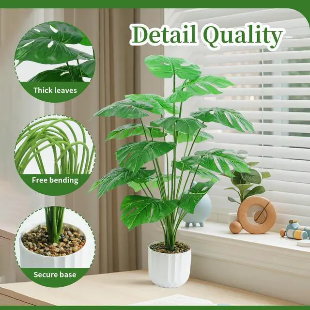 Alt view image 2 of 7 - 28 Fake Plant Artificial Monstera for Room Decor, Faux Potted Plants Indoor for Home Living Bedroom Aesthetic Farmhouse Dorm Office Classroom and Outdoor Garden Porch Balcony Decor