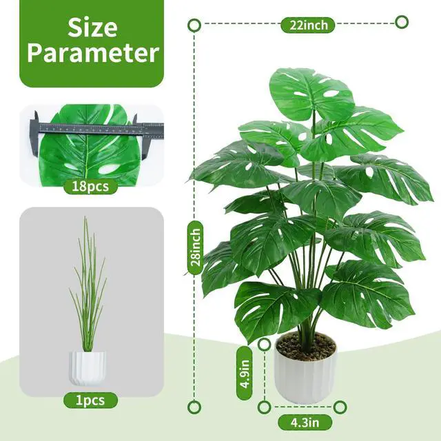 Alt view image 4 of 7 - 28 Fake Plant Artificial Monstera for Room Decor, Faux Potted Plants Indoor for Home Living Bedroom Aesthetic Farmhouse Dorm Office Classroom and Outdoor Garden Porch Balcony Decor
