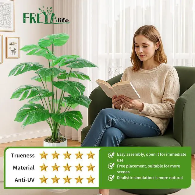 Alt view image 5 of 7 - 28 Fake Plant Artificial Monstera for Room Decor, Faux Potted Plants Indoor for Home Living Bedroom Aesthetic Farmhouse Dorm Office Classroom and Outdoor Garden Porch Balcony Decor