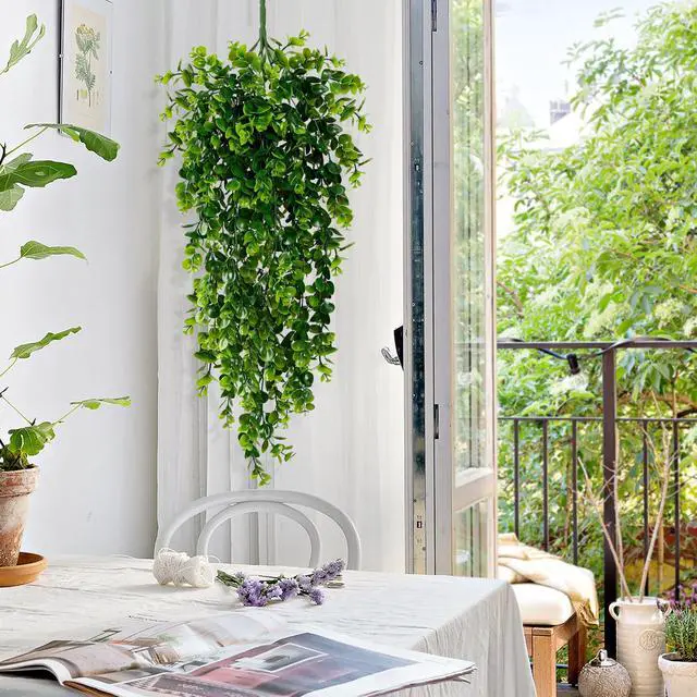 Alt view image 2 of 7 - 4Pcs Fake Hanging Plants 2.7FT Fake Plants Fake Vines Greenery | UV Resistant Faux Outdoor Plants Ivy Vines for Modern Boho Patio Outdoor Indoor Party Wall Porch Gazebo Aesthetic Decor