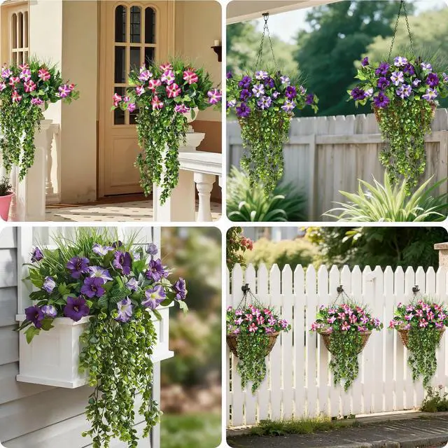 Alt view image 6 of 7 - 4Pcs Fake Hanging Plants 2.7FT Fake Plants Fake Vines Greenery | UV Resistant Faux Outdoor Plants Ivy Vines for Modern Boho Patio Outdoor Indoor Party Wall Porch Gazebo Aesthetic Decor