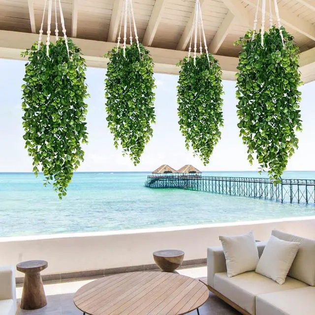 Alt view image 7 of 7 - 4Pcs Fake Hanging Plants 2.7FT Fake Plants Fake Vines Greenery | UV Resistant Faux Outdoor Plants Ivy Vines for Modern Boho Patio Outdoor Indoor Party Wall Porch Gazebo Aesthetic Decor