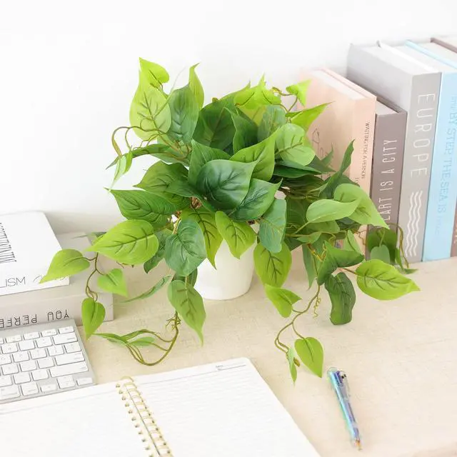 Alt view image 4 of 7 - Artificial Plants Fake Pothos with Plastic Pot Artificial Potted Plant for Home Office Bedroom Indoor Outdoor Decor 1 Pack