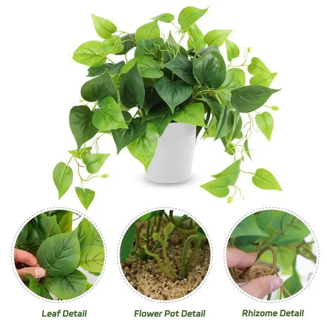 Alt view image 3 of 7 - Artificial Plants Fake Pothos with Plastic Pot Artificial Potted Plant for Home Office Bedroom Indoor Outdoor Decor 1 Pack