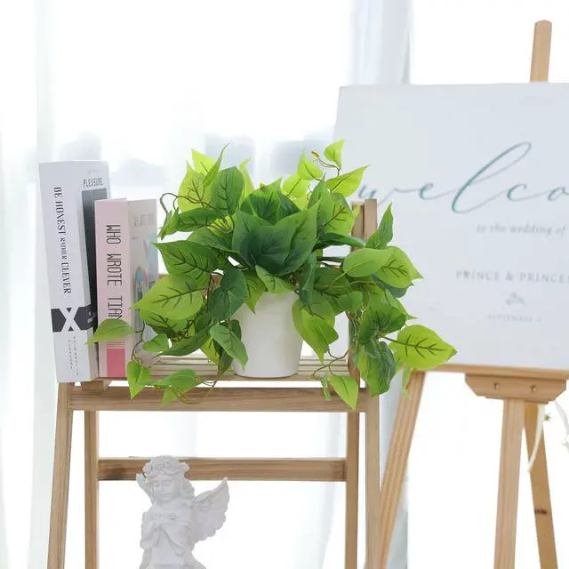 Alt view image 6 of 7 - Artificial Plants Fake Pothos with Plastic Pot Artificial Potted Plant for Home Office Bedroom Indoor Outdoor Decor 1 Pack