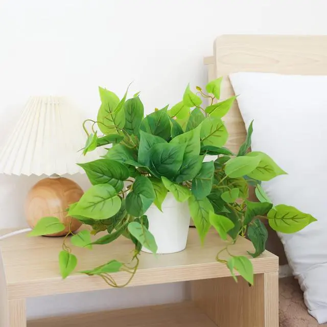 Alt view image 7 of 7 - Artificial Plants Fake Pothos with Plastic Pot Artificial Potted Plant for Home Office Bedroom Indoor Outdoor Decor 1 Pack