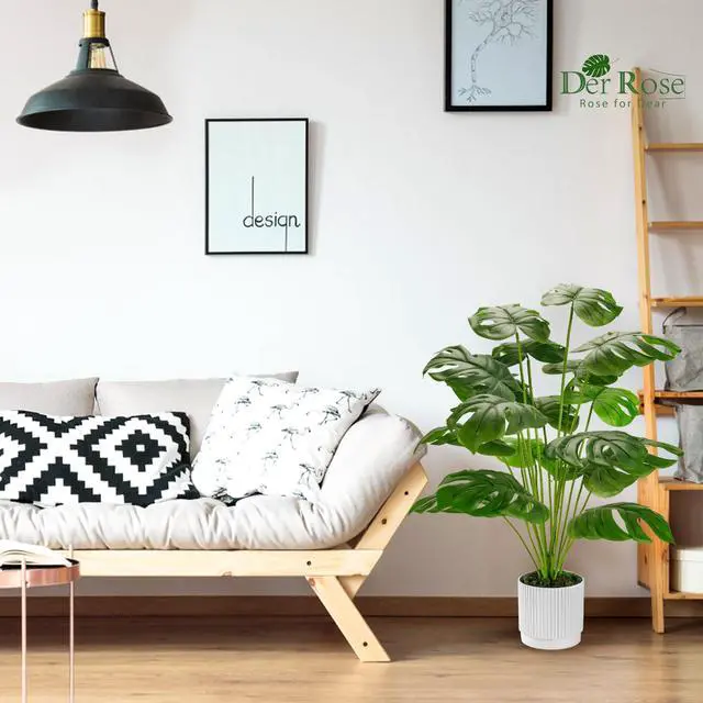 Alt view image 2 of 7 - 28" Fake Plants, Artificial Monstera Plants Indoor in White Pot | Faux outdoor plants add bright, clean tropical greenery to modern home office, bedroom, entryway, front porch and house decor