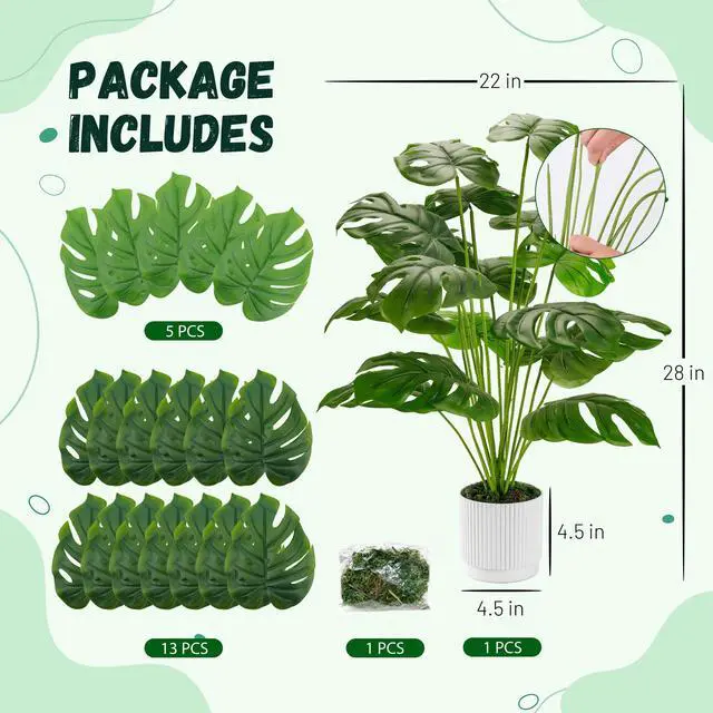 Alt view image 3 of 7 - 28" Fake Plants, Artificial Monstera Plants Indoor in White Pot | Faux outdoor plants add bright, clean tropical greenery to modern home office, bedroom, entryway, front porch and house decor