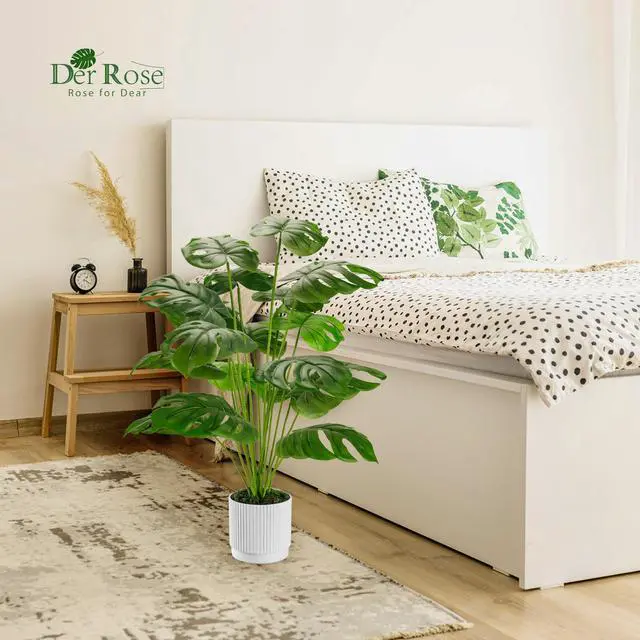 Alt view image 6 of 7 - 28" Fake Plants, Artificial Monstera Plants Indoor in White Pot | Faux outdoor plants add bright, clean tropical greenery to modern home office, bedroom, entryway, front porch and house decor