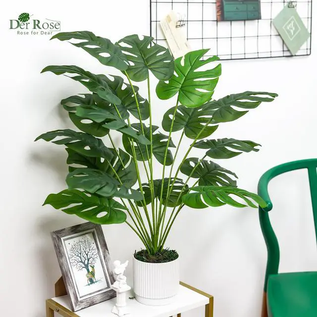 Alt view image 5 of 7 - 28" Fake Plants, Artificial Monstera Plants Indoor in White Pot | Faux outdoor plants add bright, clean tropical greenery to modern home office, bedroom, entryway, front porch and house decor