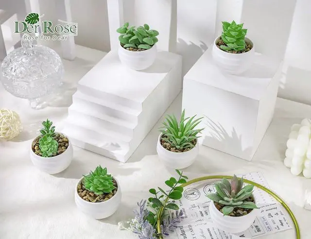 Alt view image 4 of 6 - 6 Pack Succulents Fake Plants for Bedroom Bathroom Home Decor | Palm-sized small fake plants,ideal for bedroom bathroom aesthetic living room decor,office desk accessories,gift for women