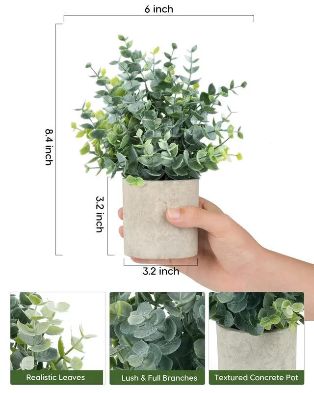 Alt view image 2 of 7 - 2 Pcs Small Fake Plants Eucalyptus, Artificial Plants Indoor for Shelf, Potted Eucalyptus Plants for Home/Bathroom/Pottery Barn/Desk/Farmhouse/Coffee Table Decor (Sage Green)