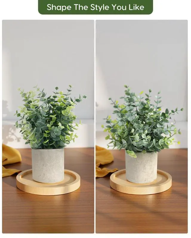 Alt view image 3 of 7 - 2 Pcs Small Fake Plants Eucalyptus, Artificial Plants Indoor for Shelf, Potted Eucalyptus Plants for Home/Bathroom/Pottery Barn/Desk/Farmhouse/Coffee Table Decor (Sage Green)