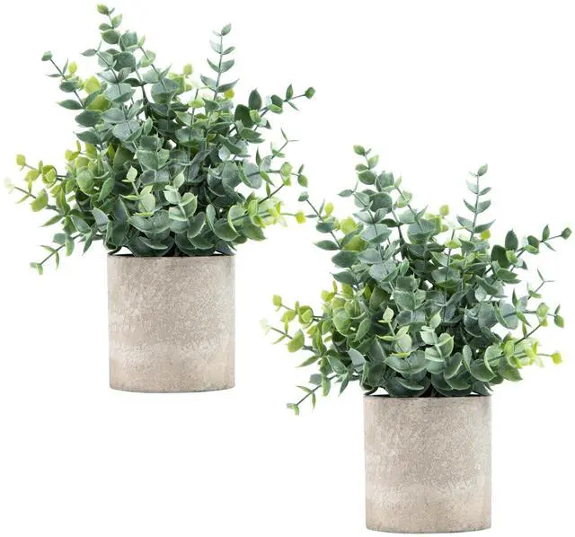 Main image of 2 Pack Small Fake Plants Eucalyptus Potted,Sage Green | Small Space Artificial Plants for Bathroom Shelf Office Desk Home Farmhouse Room Coffee Table Tray Decor