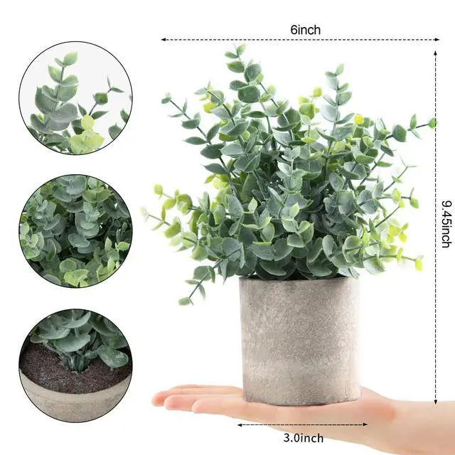 Alt view image 7 of 7 - 2 Pack Small Fake Plants Eucalyptus Potted,Sage Green | Small Space Artificial Plants for Bathroom Shelf Office Desk Home Farmhouse Room Coffee Table Tray Decor