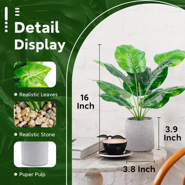 Alt view image 3 of 7 - 2 Pack 16" Indoor Fake Plants Sage Green for Office Desk Decor | Tropical artificial plantsbendable leavessized for desk shelf bathroom and home decorno watering neededfade resistant