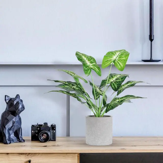 Alt view image 2 of 7 - 2 Pack 16" Indoor Fake Plants Sage Green for Office Desk Decor | Tropical artificial plantsbendable leavessized for desk shelf bathroom and home decorno watering neededfade resistant