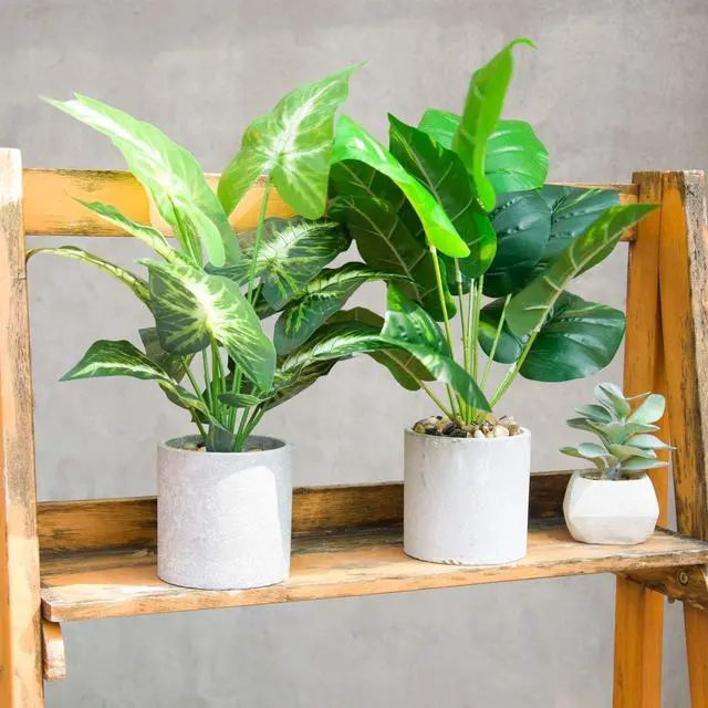 Alt view image 5 of 7 - 2 Pack 16" Indoor Fake Plants Sage Green for Office Desk Decor | Tropical artificial plantsbendable leavessized for desk shelf bathroom and home decorno watering neededfade resistant