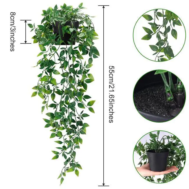 Alt view image 2 of 7 - Fake Hanging Plants, Artificial Small Potted Plants for Indoor Outdoor Aesthetic Office Living Room Shelf Decor (1 Pack)