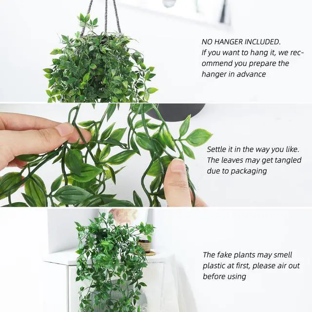 Alt view image 3 of 7 - Fake Hanging Plants, Artificial Small Potted Plants for Indoor Outdoor Aesthetic Office Living Room Shelf Decor (1 Pack)