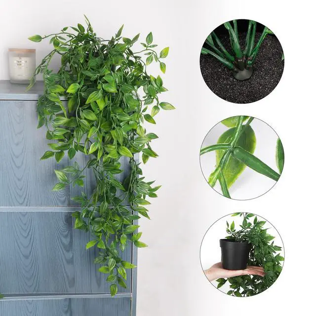 Alt view image 7 of 7 - Fake Hanging Plants, Artificial Small Potted Plants for Indoor Outdoor Aesthetic Office Living Room Shelf Decor (1 Pack)