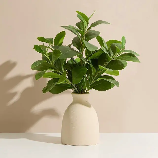 Main image of 16" Artificial Eucalyptus Stems Potted Plant Indoor Fake Plants | Realistic Greenery with Vase, Small Artificial Office Desk Plants in Pots for Home Decor Weddings Centerpieces
