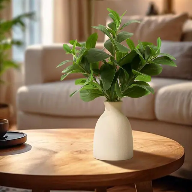 Alt view image 2 of 7 - 16" Artificial Eucalyptus Stems Potted Plant Indoor Fake Plants | Realistic Greenery with Vase, Small Artificial Office Desk Plants in Pots for Home Decor Weddings Centerpieces