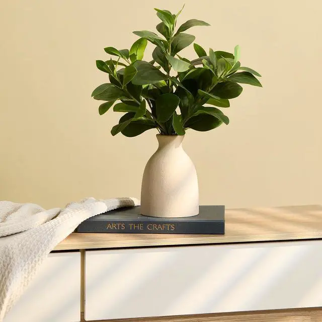 Alt view image 7 of 7 - 16" Artificial Eucalyptus Stems Potted Plant Indoor Fake Plants | Realistic Greenery with Vase, Small Artificial Office Desk Plants in Pots for Home Decor Weddings Centerpieces