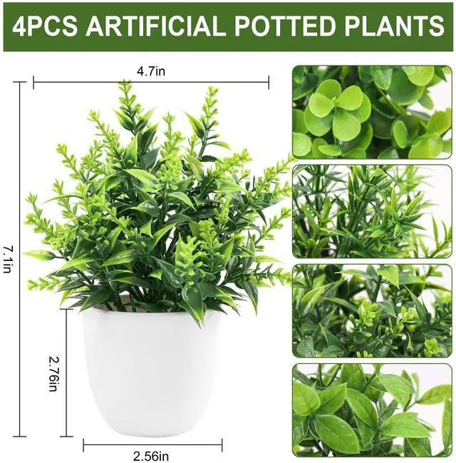 Alt view image 2 of 6 - 4 Pack Faux Plants Indoor Small Fake Plants for Bathroom Decor | Fluffy Pretty look for shelves desktops windowsills offices decor, fade-resistant and safe for pets (no soil or pollen)