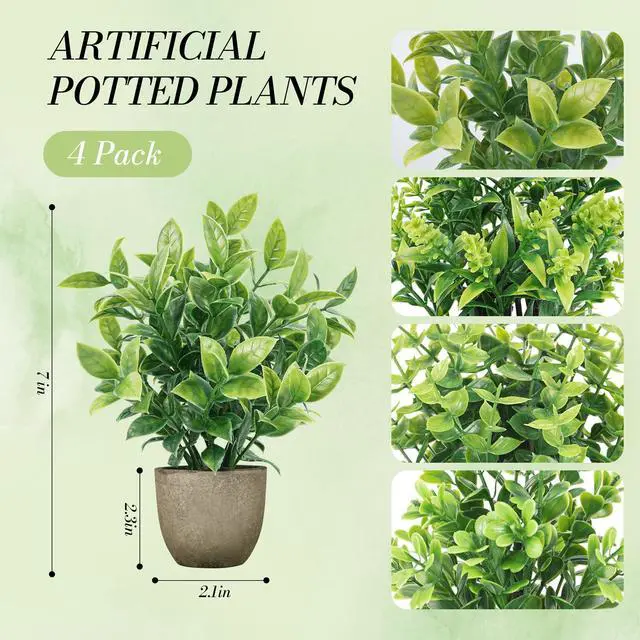 Alt view image 3 of 7 - 4 Pack Artificial Plants Indoor Fake Plants for Bathroom Decor | Cozy finished look, shelf tray kitchen office desk windowsill farmhouse decor, great gift, dust-resistant