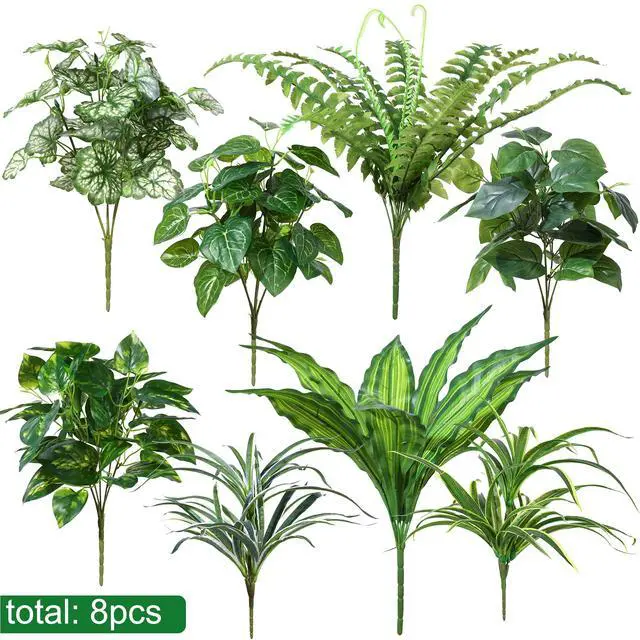 Alt view image 3 of 7 - Artificial Bunches Greenery Plants Fake Plastic Leaves with Stems UV Resistant Outside Faux Plants Bushes for Outdoor Patio Garden Front Porch Yard Decor