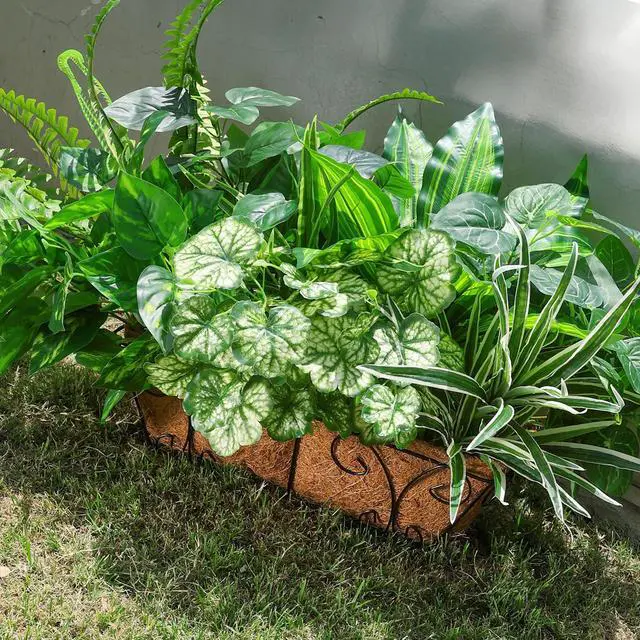 Alt view image 2 of 7 - Artificial Bunches Greenery Plants Fake Plastic Leaves with Stems UV Resistant Outside Faux Plants Bushes for Outdoor Patio Garden Front Porch Yard Decor