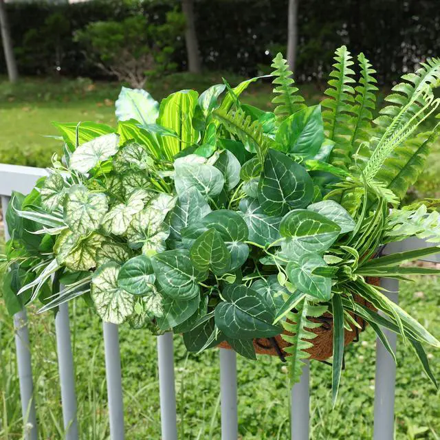 Alt view image 5 of 7 - Artificial Bunches Greenery Plants Fake Plastic Leaves with Stems UV Resistant Outside Faux Plants Bushes for Outdoor Patio Garden Front Porch Yard Decor