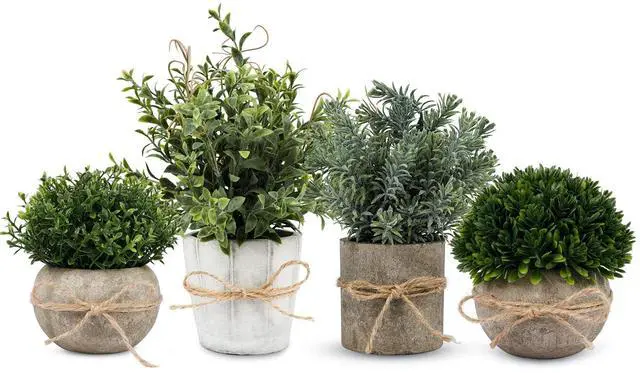 Main image of 4 Pack Small Fake Plants in White Pulp Pot for Home Decor | Lifelike, Easy to Clean, for Bathroom Shelf Farmhouse Desk Decor, No Watering, 4 Mix-and-Match Styles