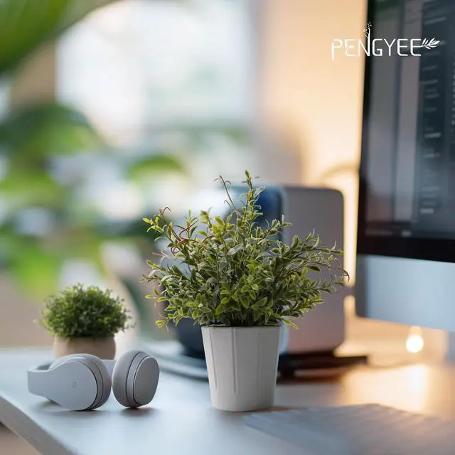 Alt view image 2 of 7 - 4 Pack Small Fake Plants in White Pulp Pot for Home Decor | Lifelike, Easy to Clean, for Bathroom Shelf Farmhouse Desk Decor, No Watering, 4 Mix-and-Match Styles