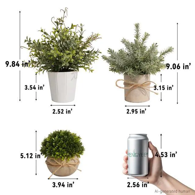 Alt view image 3 of 7 - 4 Pack Small Fake Plants in White Pulp Pot for Home Decor | Lifelike, Easy to Clean, for Bathroom Shelf Farmhouse Desk Decor, No Watering, 4 Mix-and-Match Styles