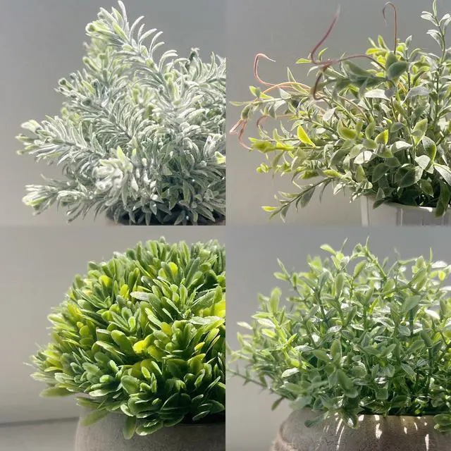 Alt view image 5 of 7 - 4 Pack Small Fake Plants in White Pulp Pot for Home Decor | Lifelike, Easy to Clean, for Bathroom Shelf Farmhouse Desk Decor, No Watering, 4 Mix-and-Match Styles