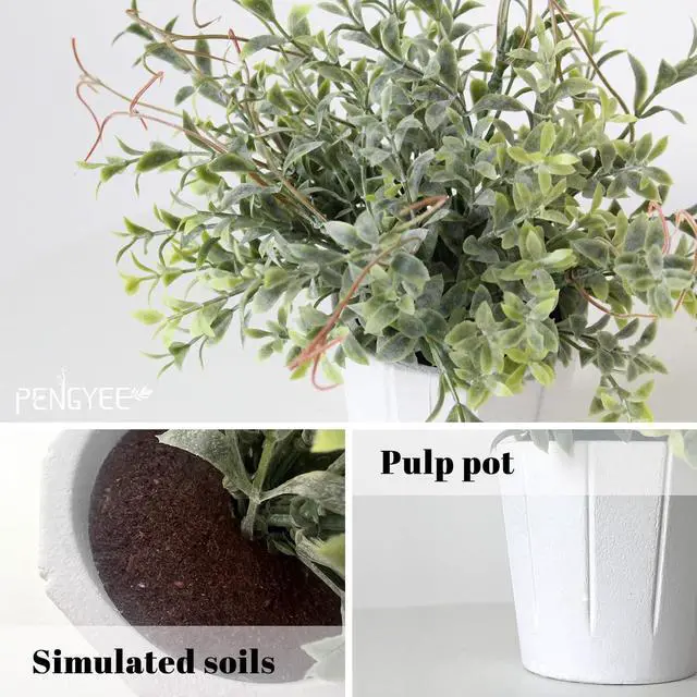 Alt view image 4 of 7 - 4 Pack Small Fake Plants in White Pulp Pot for Home Decor | Lifelike, Easy to Clean, for Bathroom Shelf Farmhouse Desk Decor, No Watering, 4 Mix-and-Match Styles