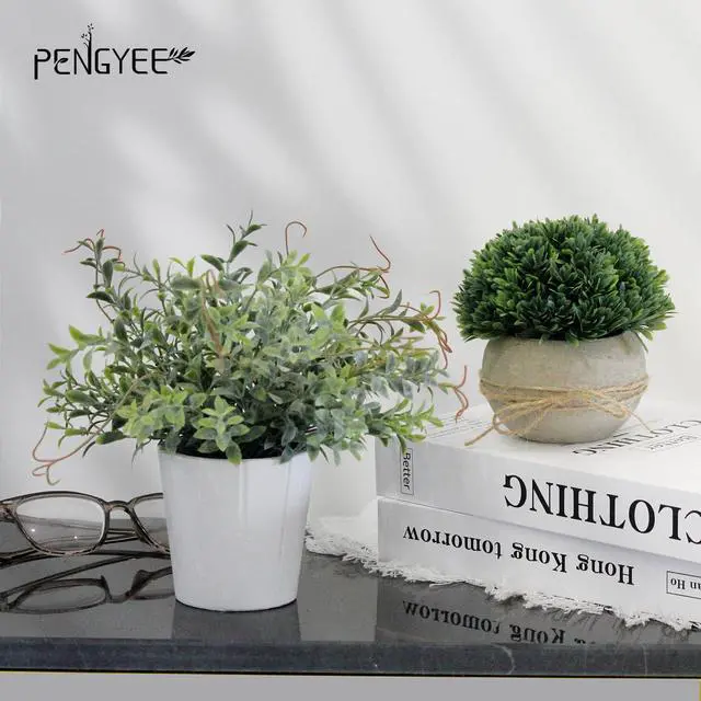 Alt view image 7 of 7 - 4 Pack Small Fake Plants in White Pulp Pot for Home Decor | Lifelike, Easy to Clean, for Bathroom Shelf Farmhouse Desk Decor, No Watering, 4 Mix-and-Match Styles